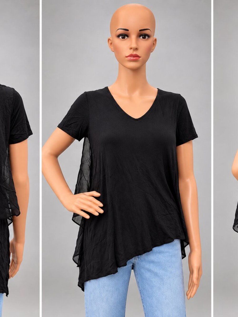 Lisa Rinna Collection Black Asymmetric V-Neck Top